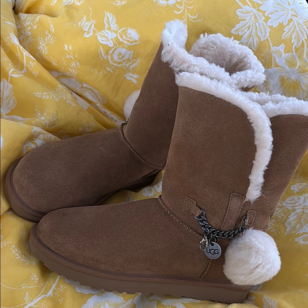 UGG Tan Winter Boots with White Fur Trim